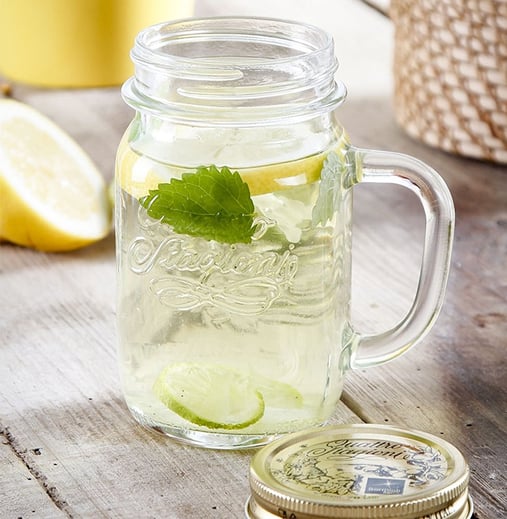 Bormioli-Rocco-Italian-Glass-Handle-Mason-Jar-Mugs-14-Ounce-4-Piece-Set-with-Lid-and-Cloth